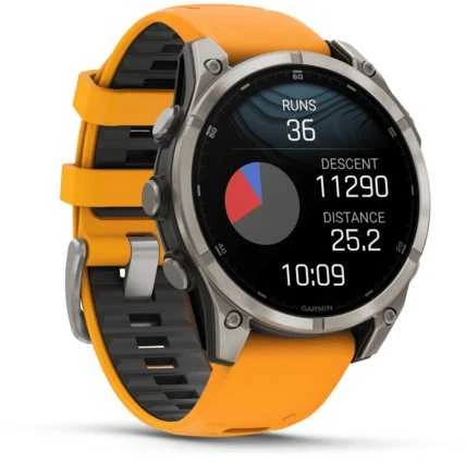 Išmanusis laikrodis Garmin Fenix 8 - 47 mm, AMOLED Sapphire, Titanas su oranžiniu / grafito spalvos silikoniniu dirželiu