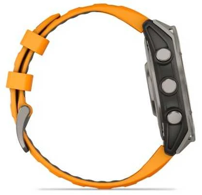 Išmanusis laikrodis Garmin Fenix 8 - 47 mm, AMOLED Sapphire, Titanas su oranžiniu / grafito spalvos silikoniniu dirželiu