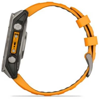 Išmanusis laikrodis Garmin Fenix 8 - 47 mm, AMOLED Sapphire, Titanas su oranžiniu / grafito spalvos silikoniniu dirželiu