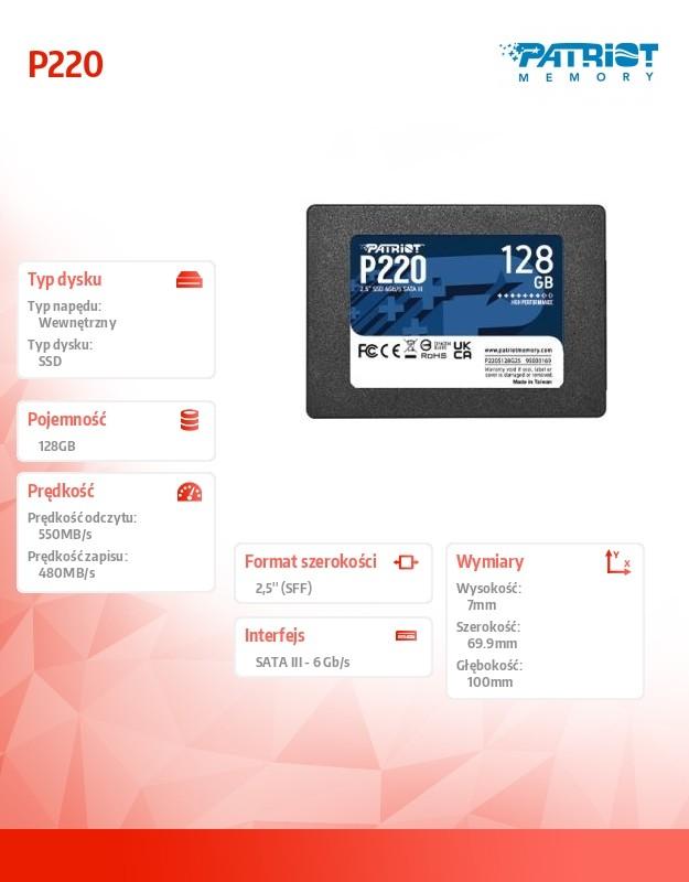 PATRIOT P220 128GB SATA3 2.5" SSD