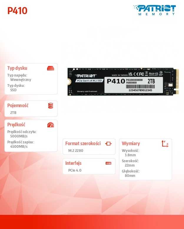 PATRIOT P410 2TB PCIe Gen 4 x4 M.2 SSD