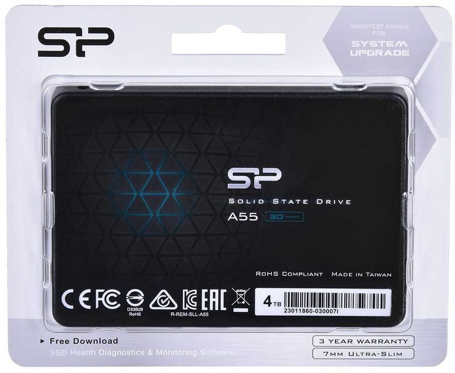 Kietasis diskas SILICON POWER 4TB A55 SATA III 6Gb/s VIDINIS KIETOJI DISKAS | Silicio galia | Tūzas | A55 | 4000 GB | SSD formos koeficientas 2,5" | Kietojo kūno disko sąsaja SATA III | Skaitymo greitis 500 MB/s | Rašymo greitis 450 MB/s