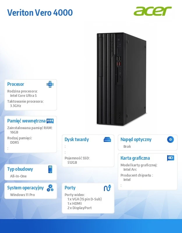 Stacionarus kompiuteris Acer Veriton Vero 4000 VVX4735GT SFF Core Ultra 5 225/16GB/512GB/W11P