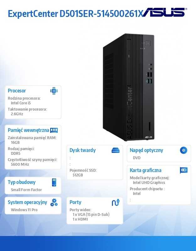 Stacionarus kompiuteris Asus ExpertCenter D501SER-514500261X - i5-14500 | 16 GB | 512 GB | W11Pro