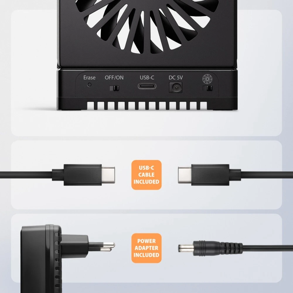 „Axagon ADSA-M2C44 USB4“ prijungimo stotelė, skirta 4 M.2 NVMe SSD diskams su diskų klonavimo funkcija be kompiuterio