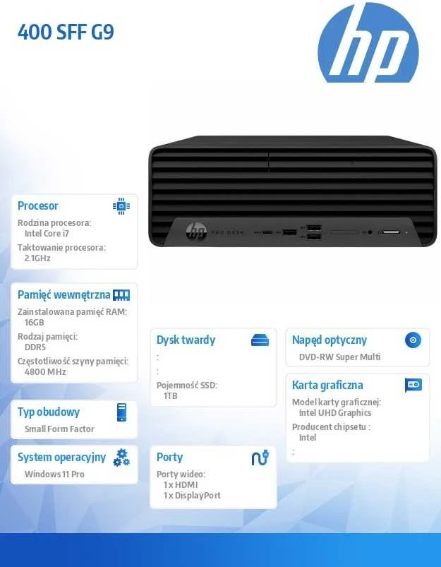 Stacionarus kompiuteris Hewlett Packard (HP) Komputer 400 sff g9 i7-14700 1tb/16gb/w11p 9h7n1et