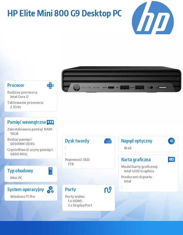 Stacionarus kompiuteris Hewlett Packard (HP) Komputer elite mini 800 g9 i7-14700 1tb/16/w11p 998q6et