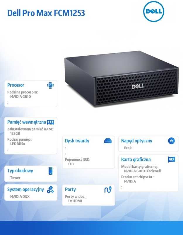 „Dell Pro Max FCM1253 GB10“ darbo stotis su „NVIDIA DGX OS“ / „NVIDIA GB10 Grace“ / 128 GB / 1 TB / 1 metų „Basic Onsite“ + 1 metų „KYHD“