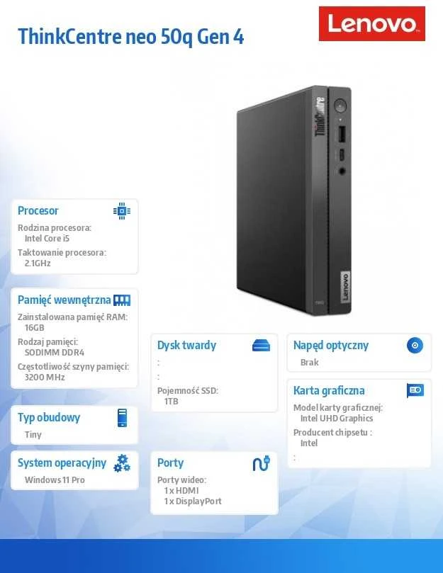 „Lenovo ThinkCentre Neo 50q G4 Tiny“ – „Core i5-13420H“ | 16 GB | 1 TB | „Win11Pro“