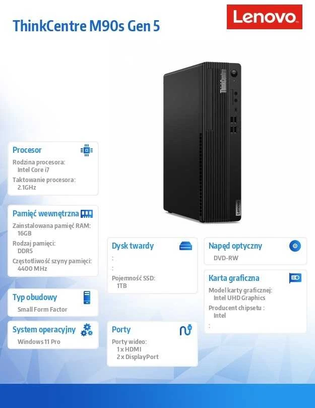 Stacionarus kompiuteris Lenovo ThinkCentre M90s Gen 5 SFF 12V80008PB i7-14700 16GB 1000SSD tarptautinis W11Pro