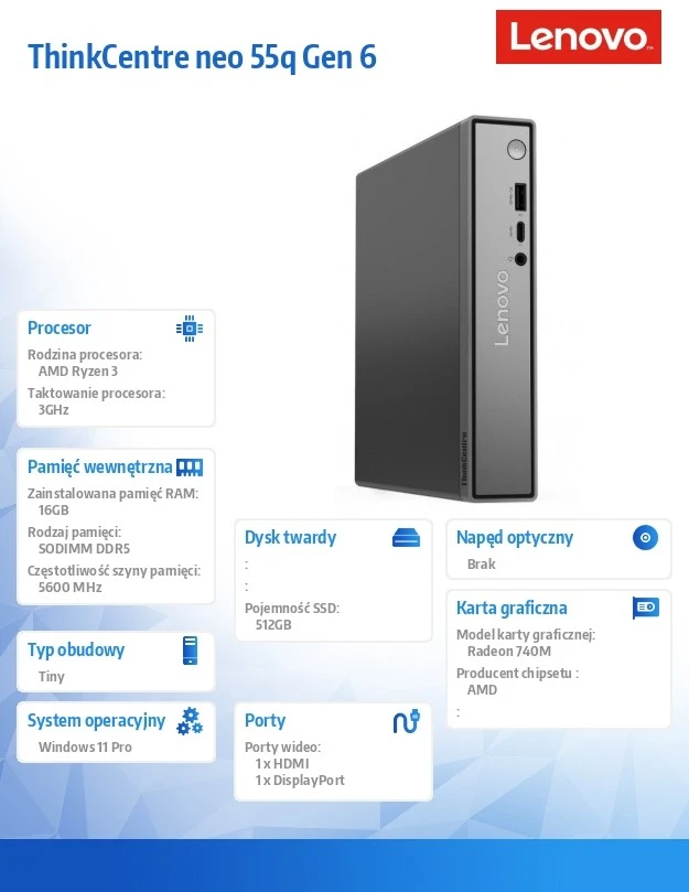 Lenovo Komputer Neo 55q G5 R3-210 16G 512G W11P 3YOS