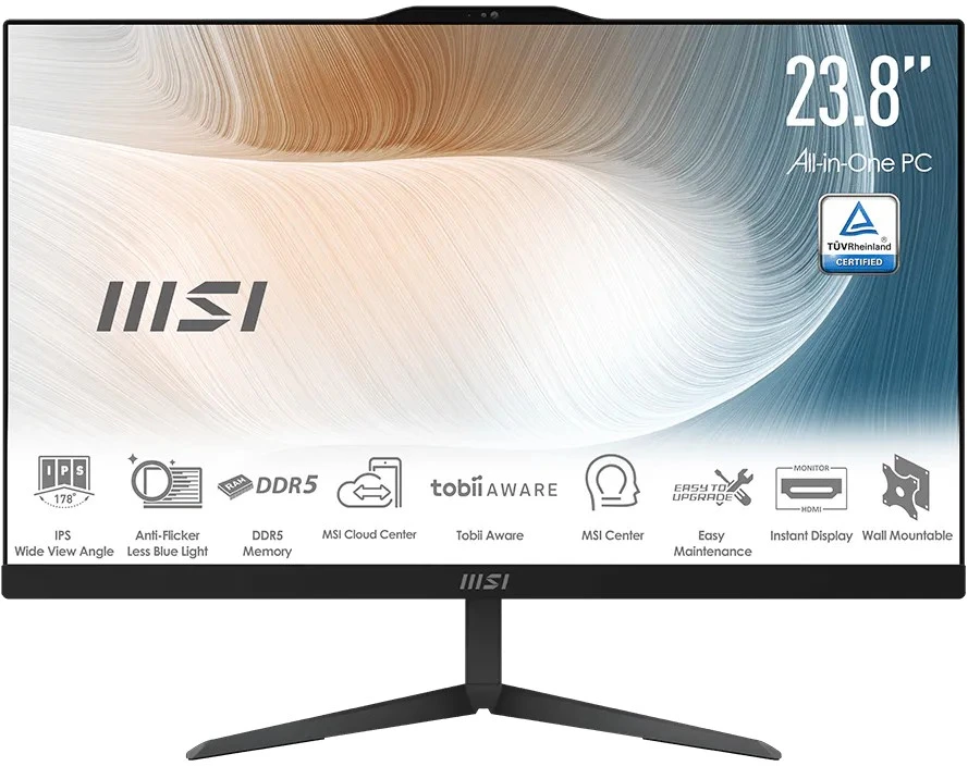 MSI Modern AM242P 1M-2088XEU Intel Core 5 120U 60,5 cm (23,8 colio) 1920 x 1080 pikselių „viskas viename“ kompiuteris 16 GB DDR5-SDRAM 512 GB SSD Wi-Fi 6E (802.11ax) Judas