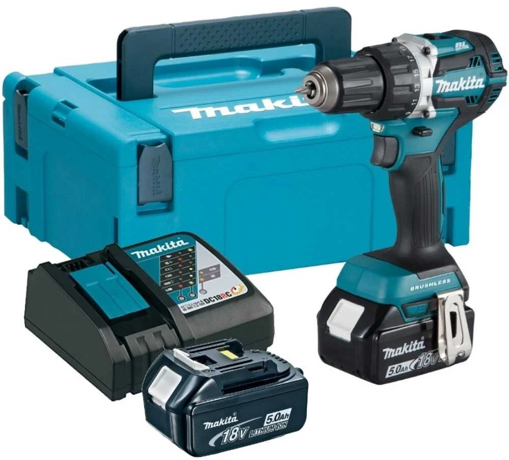 Makita DDF484RTJ Akumuliatorinis gręžtuvas, 18 V, 2x 5,0 Ah Li-ion, 54/36 Nm, 1,6kg, LED, MAKPACK