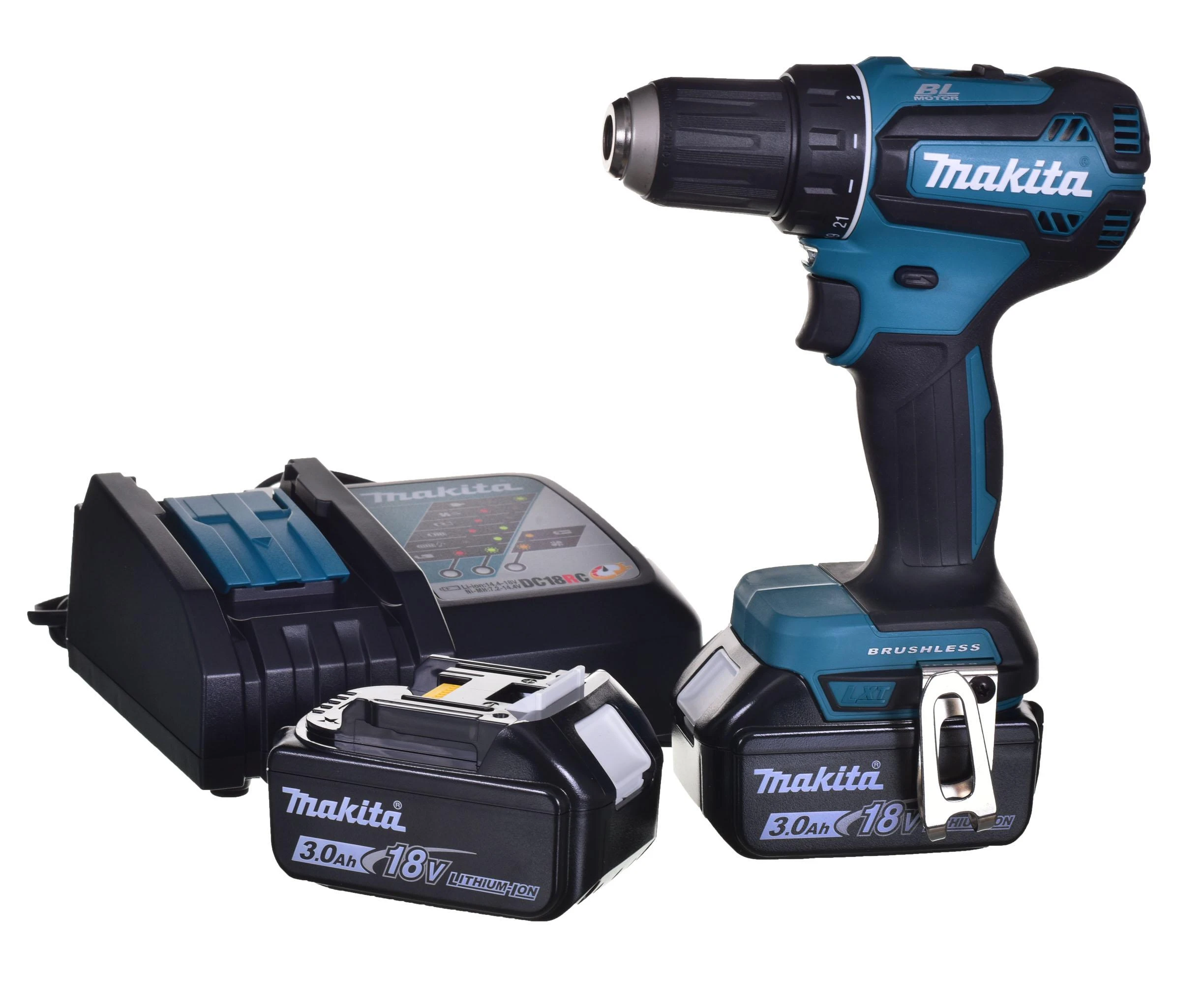 Makita DDF485RFJ Akumuliatorinis gręžtuvas, 18 V, 2x 3,0 Ah Li-ion, 50/25 Nm, 1,7kg, LED, BL-motor, MAKPACK
