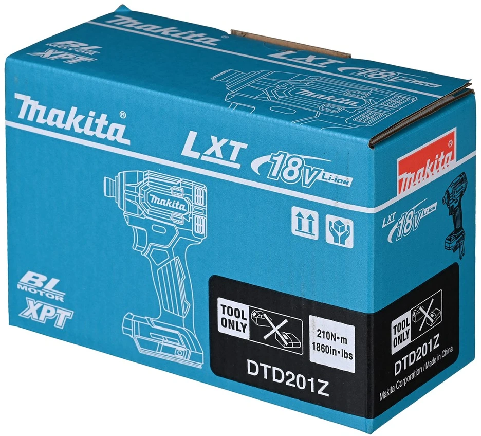 Makita DTD201Z Akumuliatorinis smūginis suktuvas, 18 V,Li-ion 210 Nm, LED, BL-motor, Be akumuliatorių ir kroviklio!