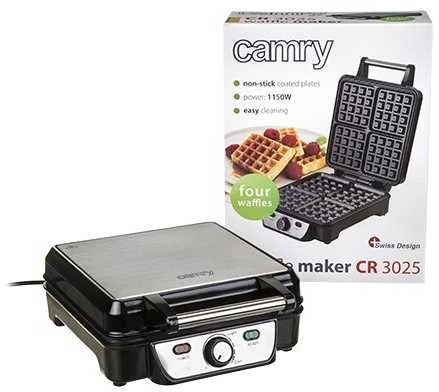 Camry | Vaflinė | CR 3025 | 1150 W | Number of pastry 4 | Belgium | Juodas/Nerūdijantis plienas