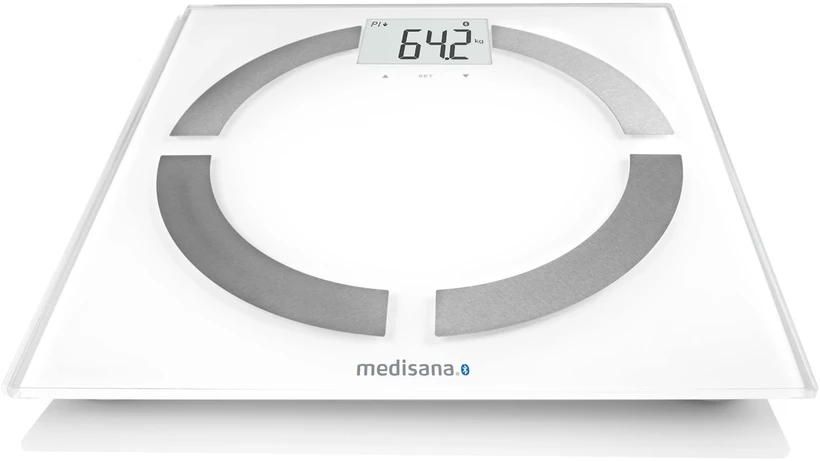 Medisana BS 444 kūno analizės svarstyklės, nerūdijančio plieno, Bluetooth | Medisana | BS 444 | Automatinis išjungimas | Kūno riebalų analizė | Kūno masės indekso (KMI) matavimas | Kūno vandens procentas | Kaulų masės analizė | Maksimalus svoris (keliamoji galia) 180 kg | Atminties funkcija | Keli vartotojai | Kūno skalė