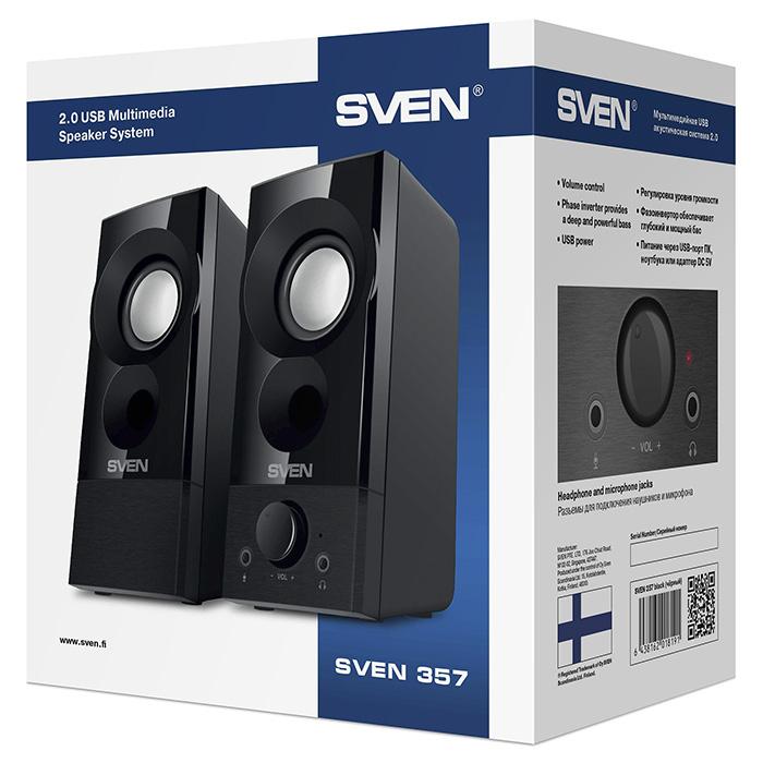 2.0 speakers SVEN 357, juodas, USB, power output 2x3W (RMS)