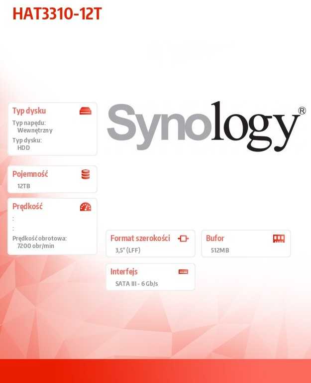 Synology Dysk hdd 12tb hat3310-12t sata 3,5 cala 512e 7,2k