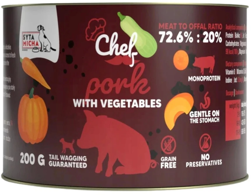 SYTA MICHA Chef Kiauliena su daržovėmis Mono - šlapias šunų maistas - 200 g
