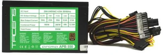 Tacens APB550B maitinimo blokas 550 W 20+4 kontaktų ATX ATX Juodas