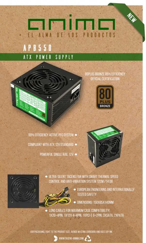Tacens APB550B maitinimo blokas 550 W 20+4 kontaktų ATX ATX Juodas