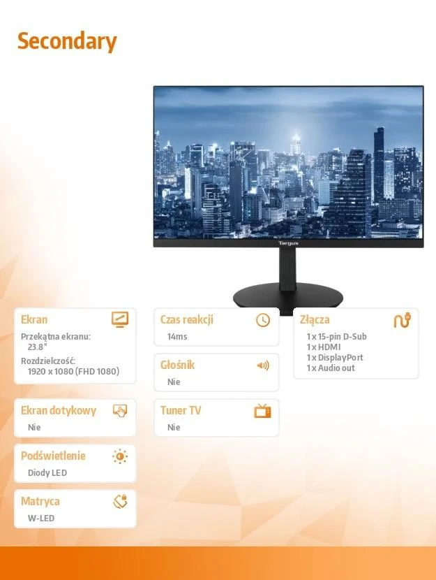 Monitorius  TARGUS  DM4240SEUZ/ 23.8inch Secondary Full HD Monitorius Dock with DP