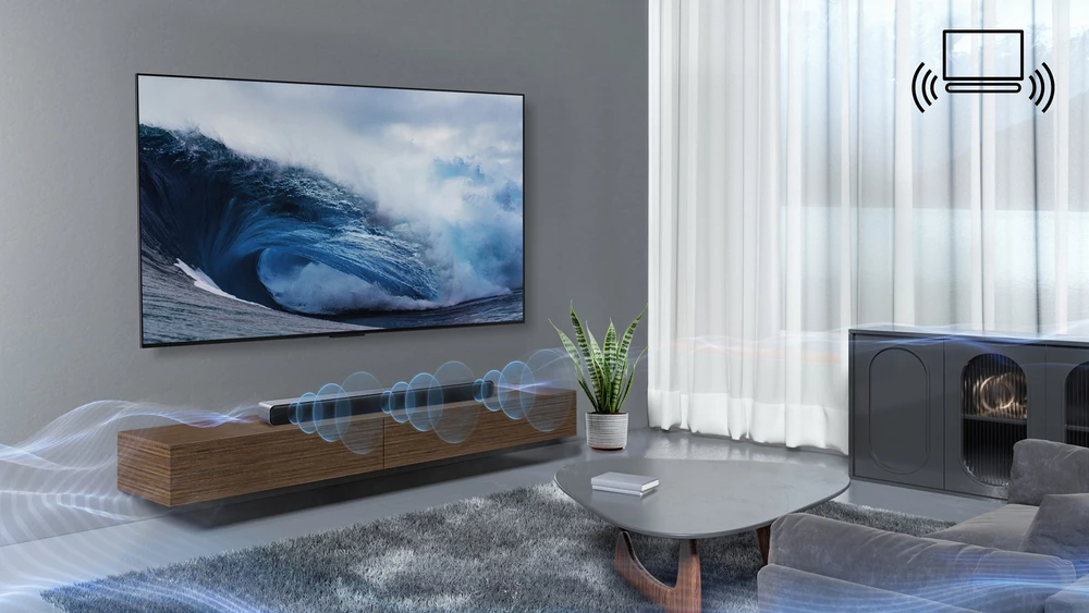 Namų kino sistema TCL S S45H 2.0 klasės kanalų garso juosta su „Dolby Atmos“, „DTS Virtual:X“ ir „Bluetooth“ muzikos transliacija