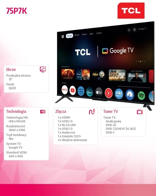 Televizorius TCL 75P7K QLED