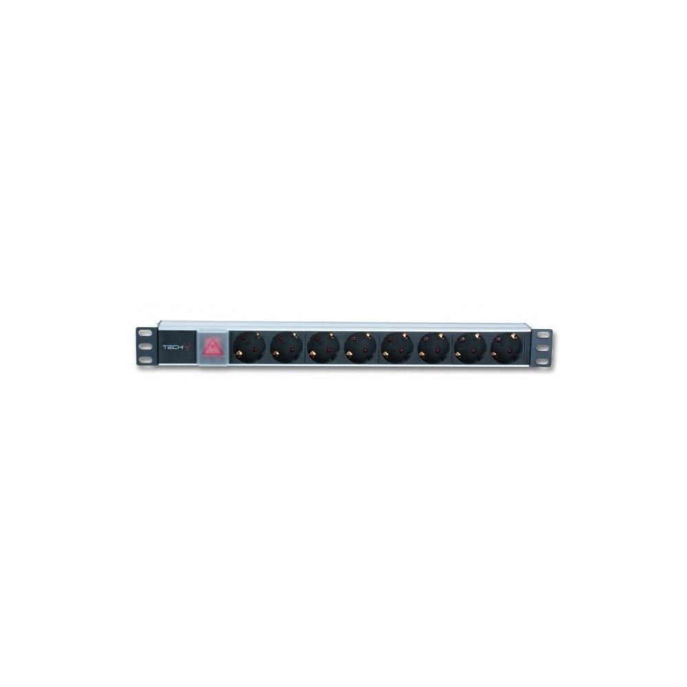 Techly I-CASE STRIP-81UD maitinimo paskirstymo įrenginys 1U Aliuminis, Juoda 8 AC išvestis(ys / čių)