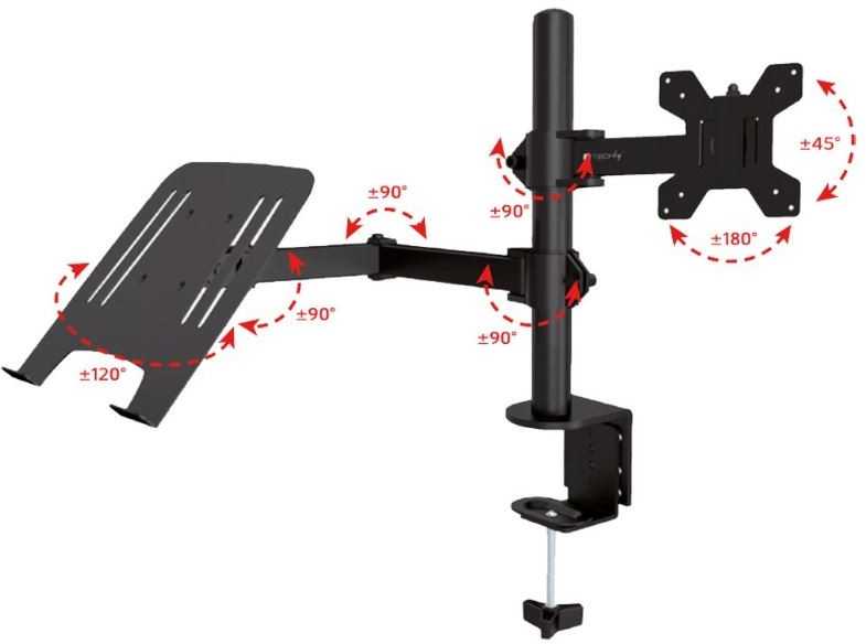Techly 365597 Laikiklis stalas monitoriui 13-32" 8kg ir nešiojamam kompiuteriui 12-17" 8kg, reguliuojamas