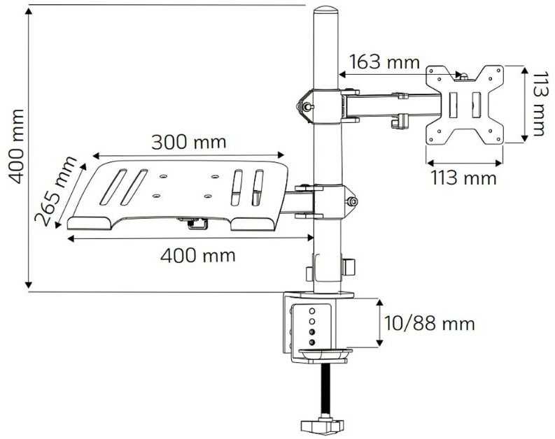 Techly 365597 Laikiklis stalas monitoriui 13-32" 8kg ir nešiojamam kompiuteriui 12-17" 8kg, reguliuojamas