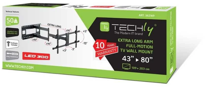 Techly ilgas televizoriaus sieninis laikiklis LCD/LED 43–80 colių