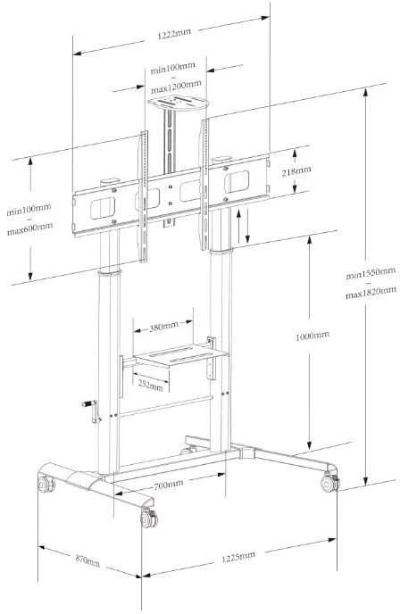 Laikiklis Techly Mobilus stovas interaktyvioms lentoms 52-110 colių, 120 kg, sklandus reguliavimas