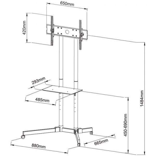Laikiklis TECHLY 309982 Techly Mobilus stovas televizoriui LCD/LED/Plasma 30-65 60kg VESA pakreipiamas su lentyna