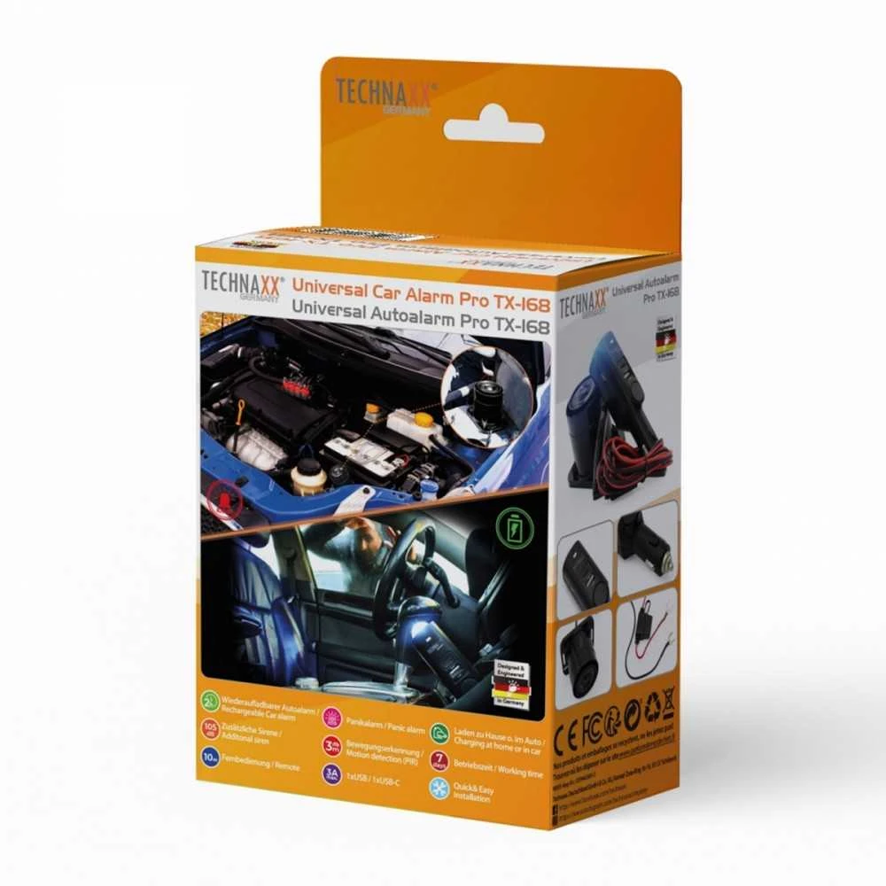 Alarm automobilinis Technaxx do 10m, pilot, USB (juoda)