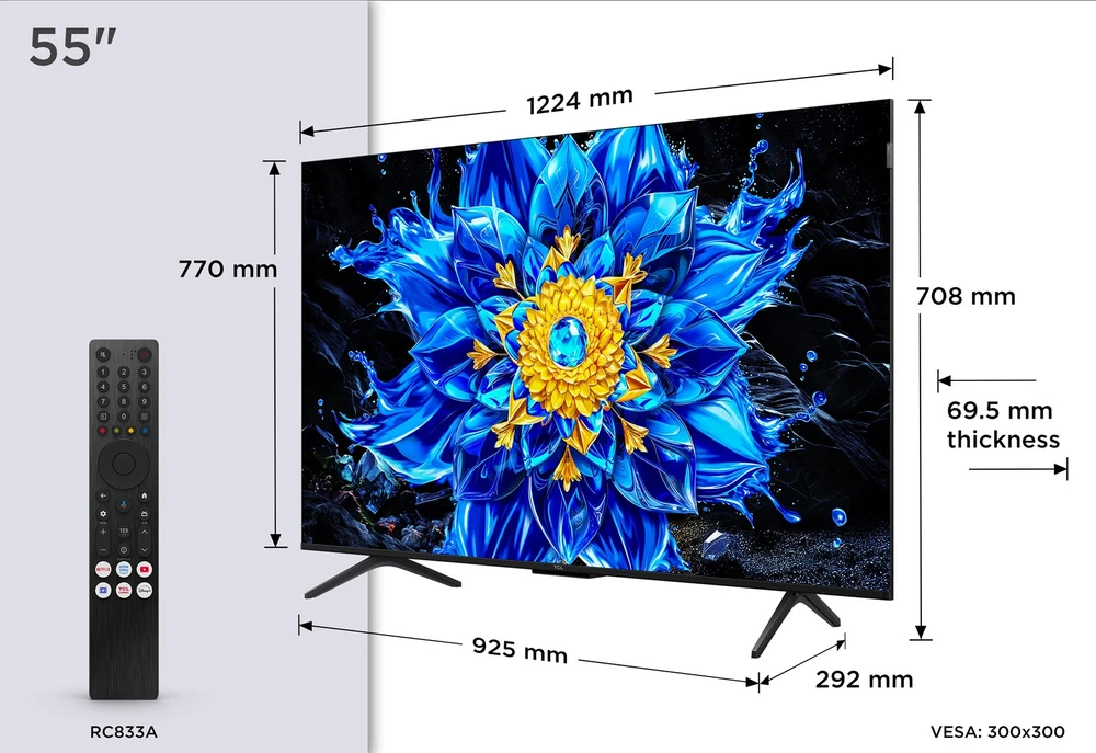 TCL P8L 55P8L TV 139.7 cm (55") 4K Ultra HD Smart TV Wi-Fi Juodas 450 cd/m²