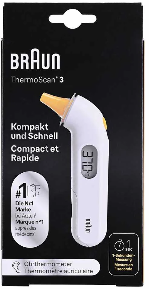 Braun Thermoscan 3 infraraudonųjų spindulių ausies termometras IRT3030 Atminties funkcija, Matavimo laikas 1 s, Baltas