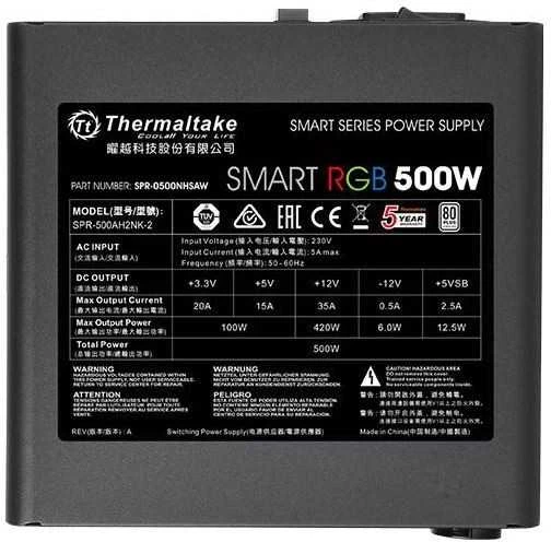 Thermaltake Smart 500w rgb (80+ 230v eu, 2xpeg, 120mm, vienas bėgis)