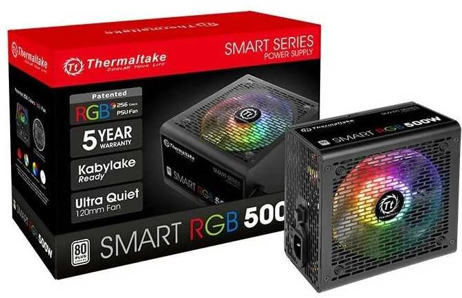 Thermaltake Smart 500w rgb (80+ 230v eu, 2xpeg, 120mm, vienas bėgis)