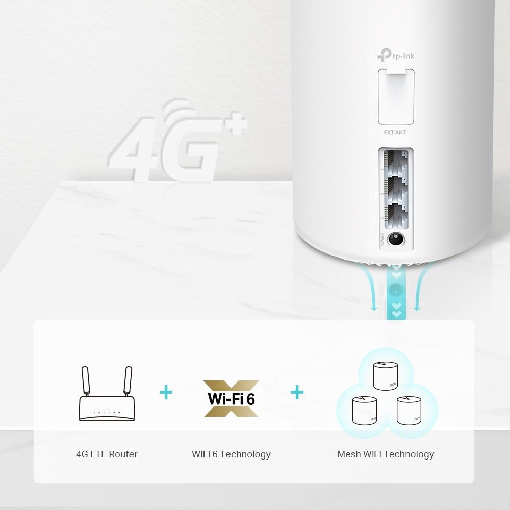 Maršrutizatorius TP-LINK | Visų namų tinklelio „Wi-Fi 6“ | „Deco 4G+ AX1800“ | 802.11ax | 300 Mbps | Ethernet LAN (RJ-45) jungtys 3 | Tinklo palaikymas: Taip | Ne
