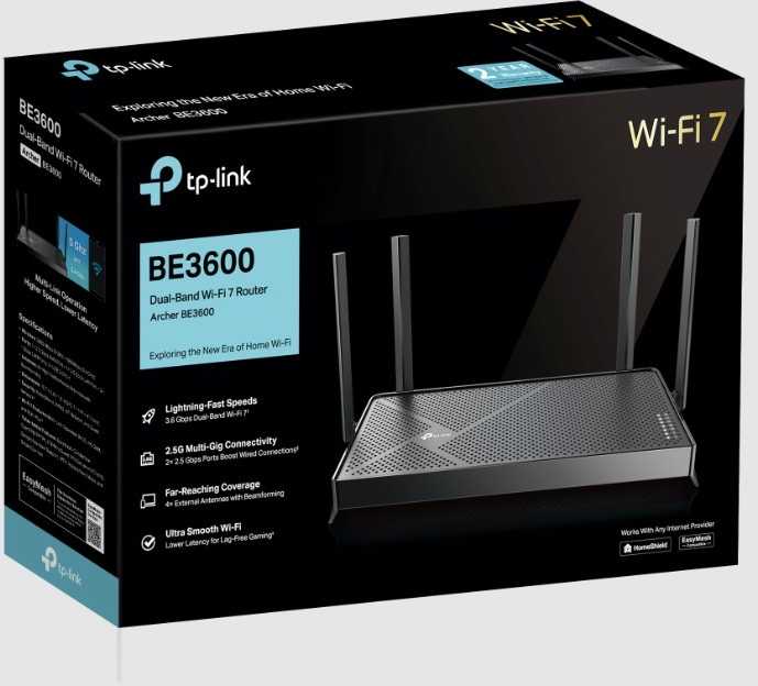 TP-Link Maršrutizatorius archer be3600 dualband wi-fi 7 speed: 688 mbps at 2.4 ghz + 2882 mbps at 5 ghz