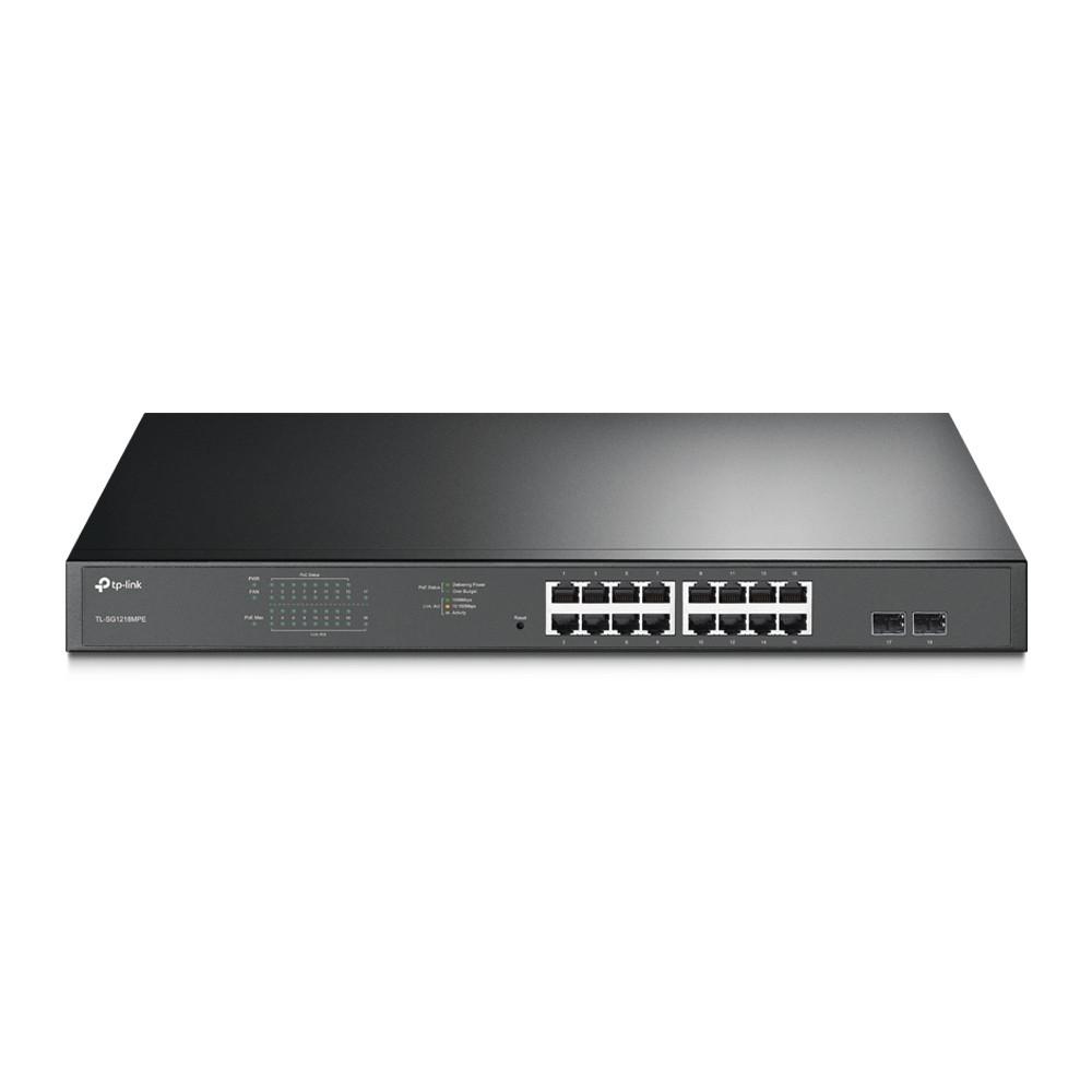 Šakotuvas TP-LINK | Komutatorius | TL-SG1218MPE | Valdomas žiniatinklyje | Montuojamas į lentyną | Gigabito Ethernet (varinis) jungčių kiekis: 16 | SFP jungčių kiekis: 2 | PoE+ jungčių kiekis: 16 | 36 mėn.