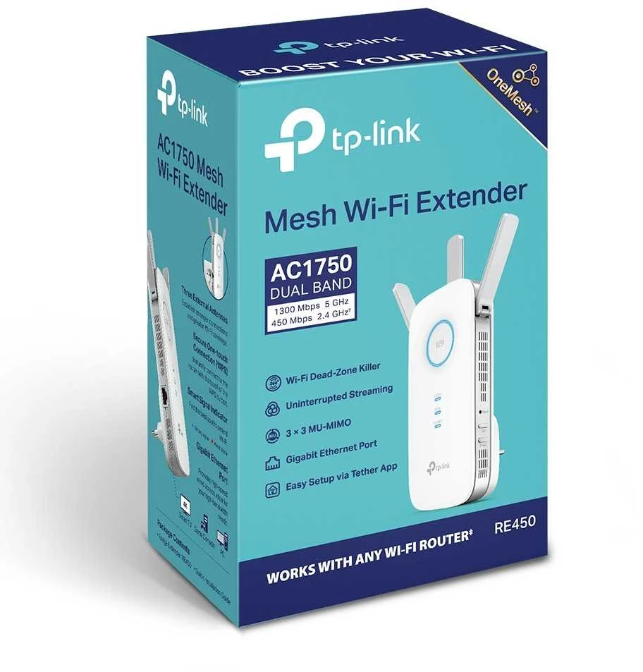 TP-LINK AC1750 dviejų juostų belaidis sieninis diapazono plėstuvas Qualcomm 1300Mbps esant 5GHz + 450Mbps esant 2,4Ghz 802.11ac/a/b/g/n