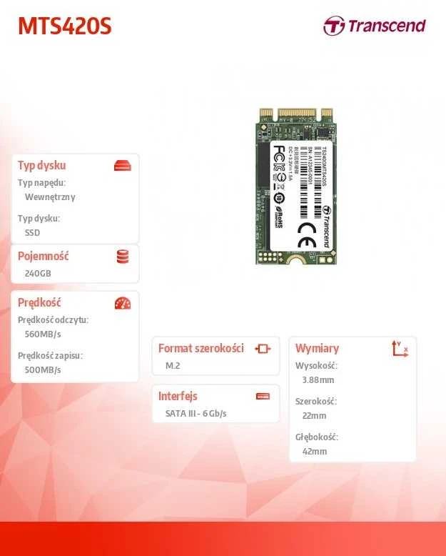 TRANSCEND 240GB M.2 2242 SSD SATA3 TLC