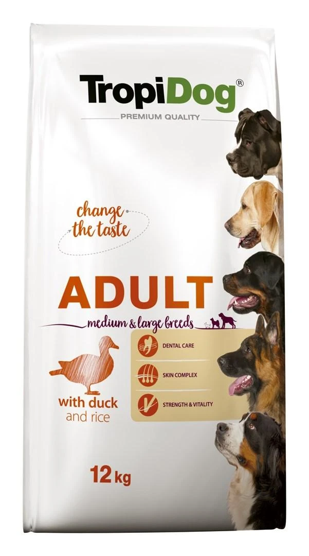 TROPIDOG Premium Adult Medium & Large antiena su ryžiais - sausas šunų maistas - 12 kg