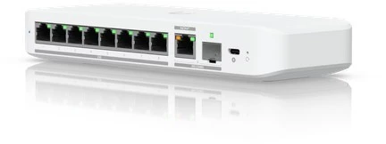 Šakotuvas UBIQUITI FLEX 2.5G LANKSTUSIS, 8 PRIESTŲ 2.5 GBE JUNGIKLIS SU 10 GBE RJ45/SFP+ KOMBINUOTU UPLINK PRIEDAS, GALIMA MAITINTI SU USB-C ARBA POE+ ADAPTERIU