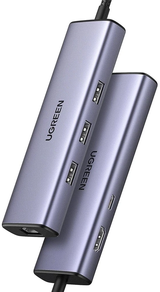 ŠAKOTĖLIS Ugreen CM512 15598 6in1 USB-C – 3x USB-A 3.0 / HDMI / RJ45 / USB-C PD - pilka
