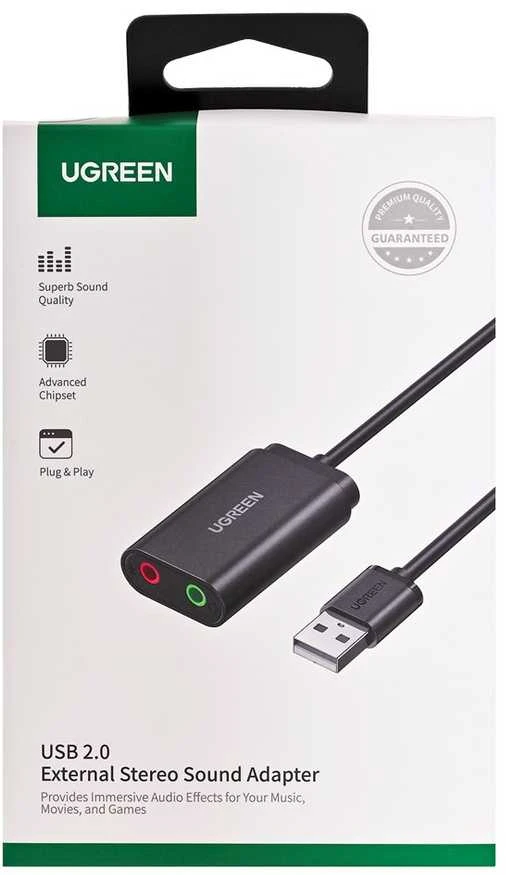 Išorinė USB garso plokštė UGREEN 15cm (juoda)