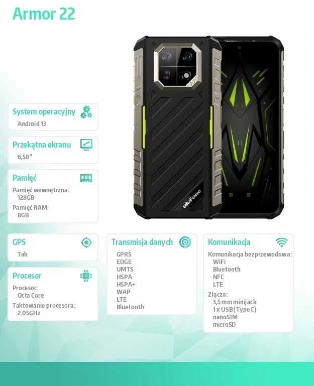 Ulefone Armor 22 8/128GB Žalias
